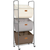STORAGE MANIAC front view showing three multicolored bags and organized storage benefit