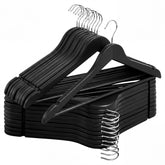 StorageWorks front view of 20-pack showing uniform solid wood hangers and polished finish