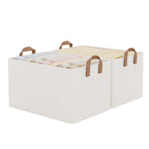 StorageWorks front view of two beige extra large baskets, tidy storage benefit