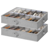 StorageWorks front view showing grey organizer and neat shoe arrangement for tidy storage