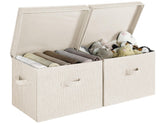 StorageWorks front view with lid showing neat shelf storage benefit