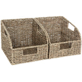 StorageWorks seagrass baskets front view showing natural finish and neat storage benefit