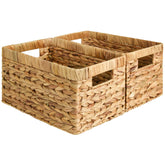 StorageWorks front view of two wicker baskets showing neat shelf-ready storage benefit