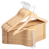 StorageWorks front-packaging showing 30 wooden hangers and neat storage benefit