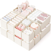 Stowsia beige front view showing 16-piece set benefits neat storage