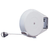 Strata front-mounted reel installed on wall showing compact profile and tidy storage
