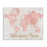 Stupell Industries front view of Going Places Girl's Map showing colorful travel design and ready-to-hang benefit