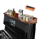 STUTOV front view brushed copper shelf showing tidy storage benefit