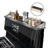 STUTOV front view of stove top shelf showing organized spices and quick access
