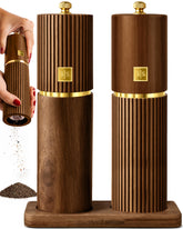 STYLED SETTINGS dark wood grinders front view showing elegant countertop presence