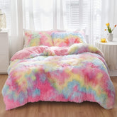 SUCSES front view showing pastel tie-dye faux fur duvet cover and mood boost