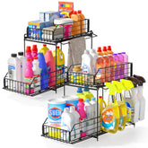 SUEH DESIGN front view of two under sink organizers showing tidy storage benefit