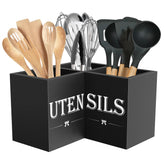 Suli wooden utensil holder front view showing organized storage benefit