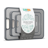 Sumzzz titanium cutting board front view shows clean durable surface and easy maintenance