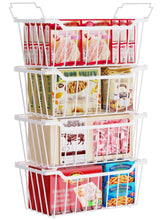 SUNALLY front view of four white wire bins showing organized freezer benefit