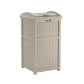 Suncast front view of hideaway bin showing neat outdoor storage benefit