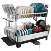 SUNLY front view of two-tier rack showing organized dishes and counter benefit