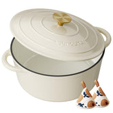 SUNOUTLY front view of cream Dutch oven showing shape and finish, durable performance
