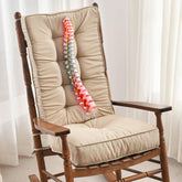 SUNROX front view of Husk Birch cushions showing tufted finish and piping for style