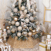 SUNSHINE DECOR front view of champagne gold collar hiding tree stand and adding polish