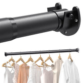 Supforce front view of packaged adjustable closet rod showing contents and model