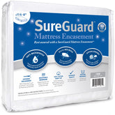 SureGuard crib encasement front packaging showing protective features and fit
