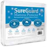 SureGuard front packaging showing king-size protector, clear protection benefit