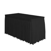 Surmente front view of black 14ft table skirt offering a clean professional finish