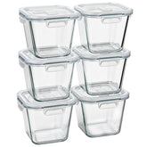 Susukkie front view of six 32 oz containers showing tidy stack and clear glass for organized storage
