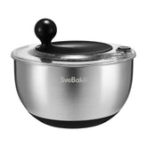 SveBake front view showing stainless steel bowl and lid, durable family-ready design