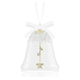 Swarovski bell ornament 2025 front view showing full crystal coverage and ribbon for display benefit