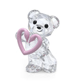 Swarovski Kris Bear front view showing sparkling crystal and pink heart, ideal collectible display