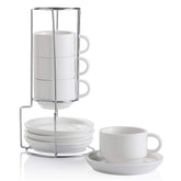 Sweejar front view of cups and metal stand, neat countertop storage benefit
