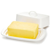 Sweese front view of butter dish showing clean white porcelain and tidy storage benefit