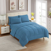 Sweet Home Collection comforter front packaging showing denim color and full set benefit