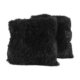 Sweet Home Collection front view of two black faux fur pillows, adds immediate coziness