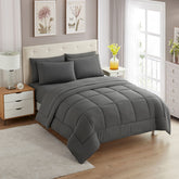 Sweet Home Collection full set front view showing neat bed and coordinated gray bedding benefit elegant presentation