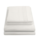 Sweet Home Collection queen sheet set front view showing tidy fit and elegant ivory