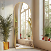 Sweetcrispy front view full-length gold mirror showing elegant arched profile and benefit