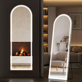 Sweetcrispy front arched LED mirror showing full-length reflection and brightness benefit