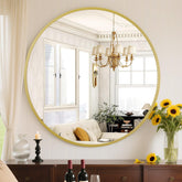 Sweetcrispy front view of 24-inch round mirror showing clean reflection benefit
