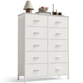 Sweetcrispy front view of white 10-drawer dresser showing compact storage benefits