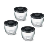 S'well front view of four 12oz glass prep bowls showing packaging and lids benefit organization