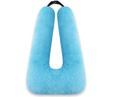 Swemos front view blue pillow showing U-shaped support and cozy look