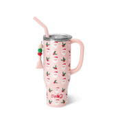 Swig Life 30oz Mega Mug front view showing Holly Jolly design and large capacity benefit