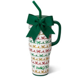 Swig Life front view showing Christmas Bows pattern and holiday appeal