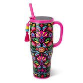 Swig Life Caliente front view showing vibrant finish and 40oz capacity benefit