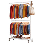 Sywhitta front view of double-rod clothing rack showing full-length storage benefit