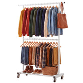 Sywhitta front view of full white double-rod rack showing organized clothing and space-saving benefit