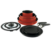 T-Fal Ingenio front packaging showing the red cookware and included pieces for versatile cooking